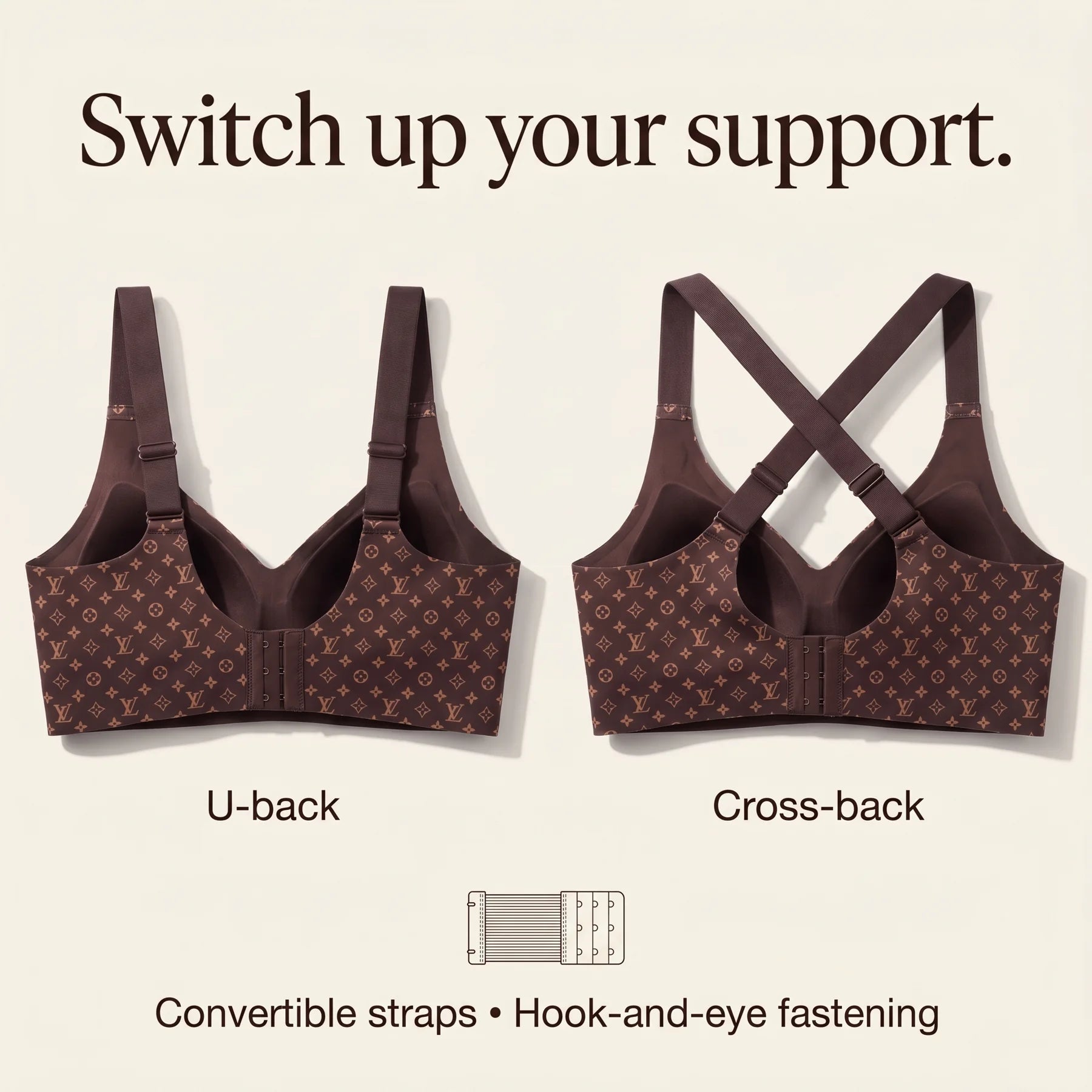 Espresso bra with straight and crossed straps